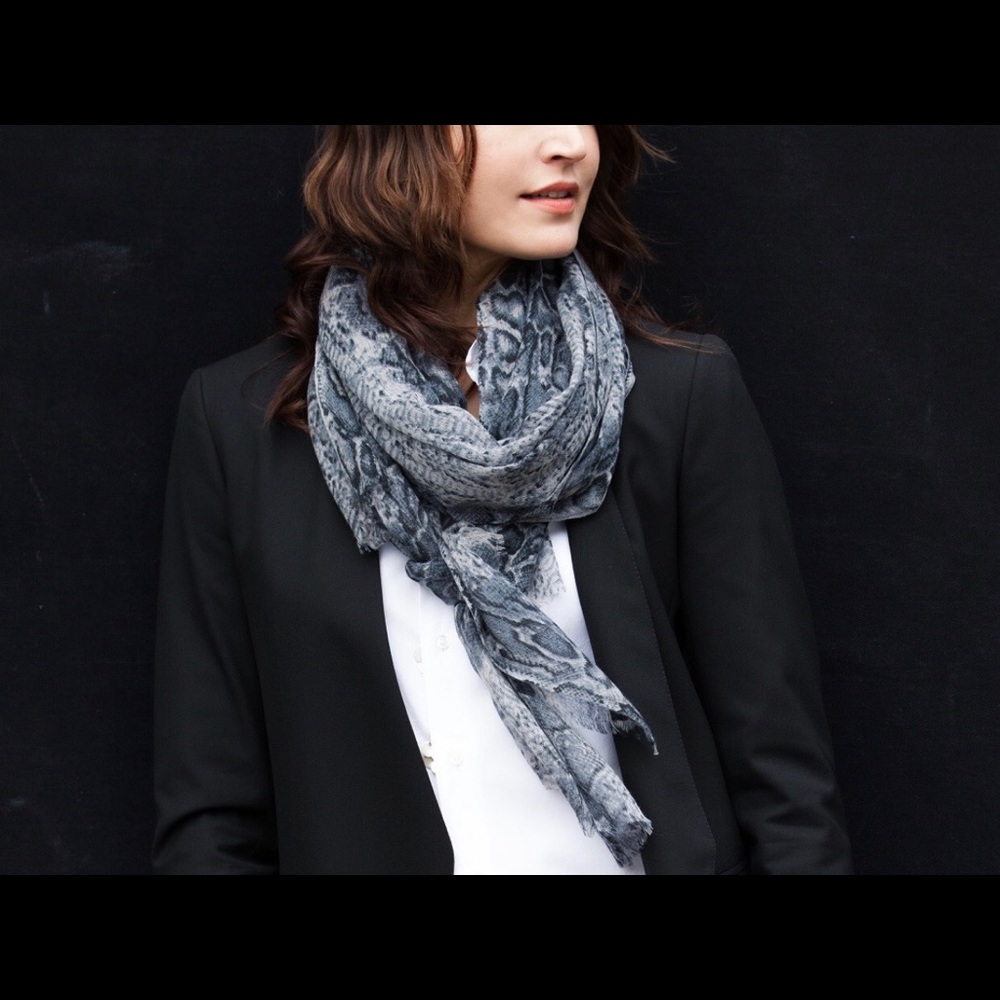 Soft Wool Blue Tone Python Print Scarf - image 1